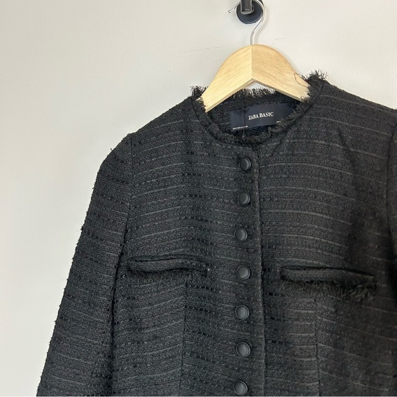 ZARA Tweed Military Button Down Jacket Black size S - Picture 8 of 9